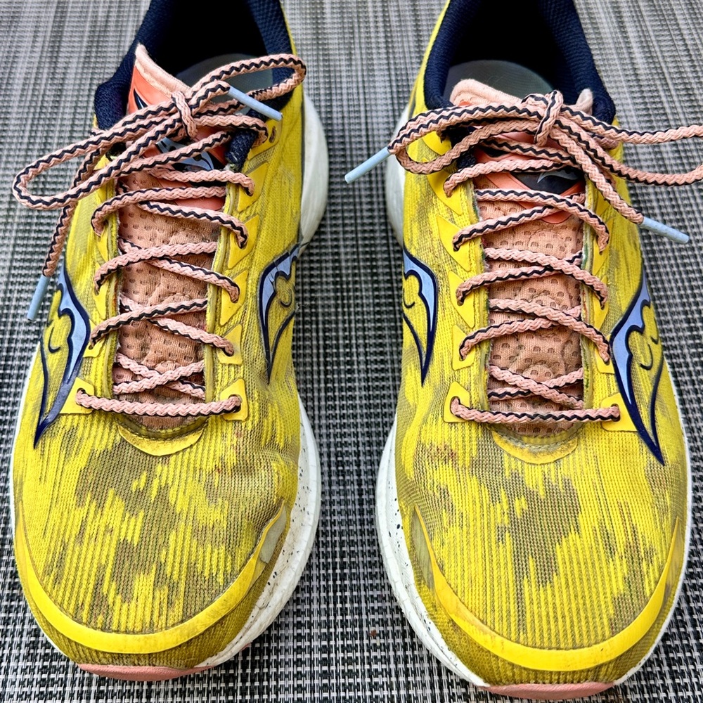 Saucony Yellow and Pink Athletic Shoes with Modern Design